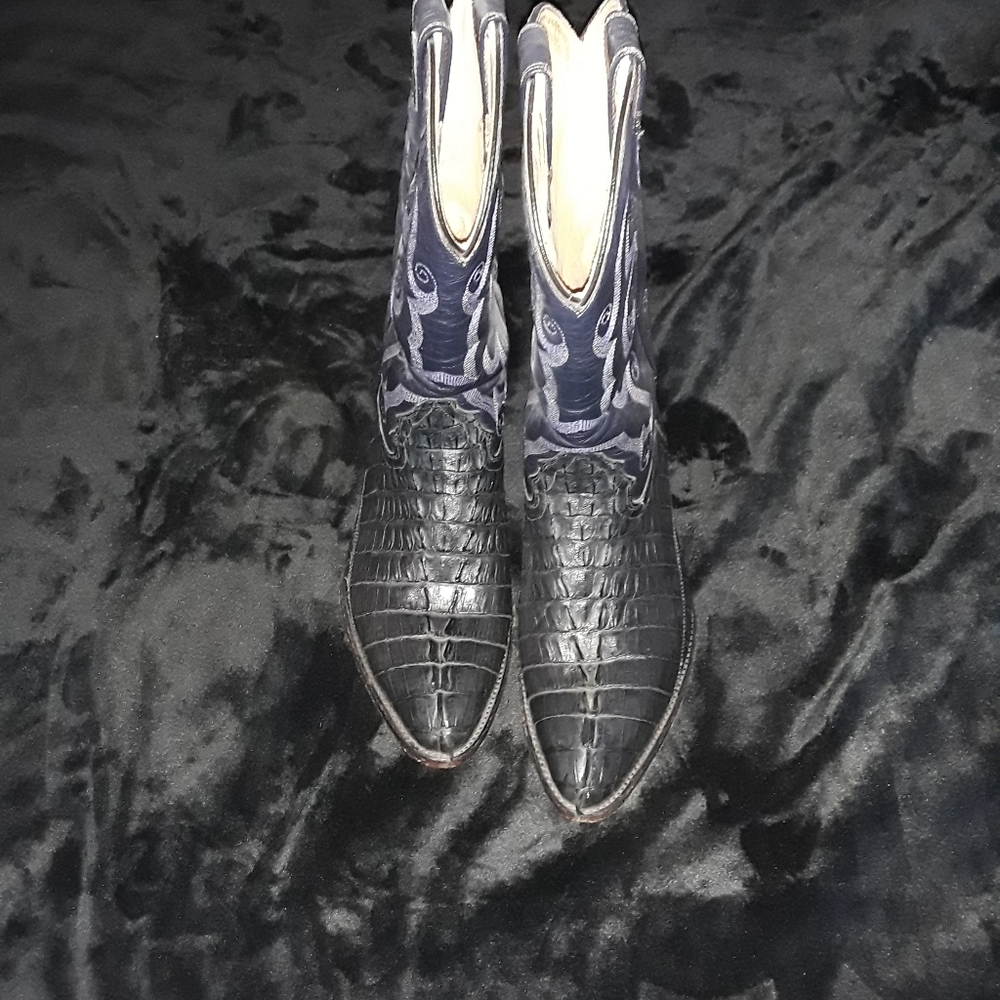 Blue alligator boots